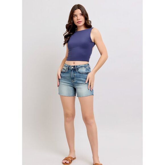 NWT Judy Blue High Waist Star Seam Detail Denim Shorts, Stretchy, So Cute! - Picture 10 of 11